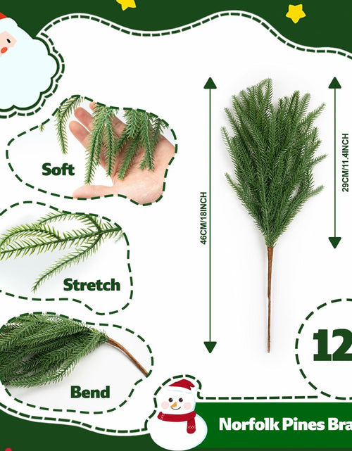 Load image into Gallery viewer, JDKPK 12 Pcs Norfolk Pine Branch 18" Artificial Greenery Green
