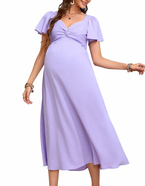 Load image into Gallery viewer, KOJOOIN Maternity Dress Ruffle V Neck Twist Front Purple Size M

