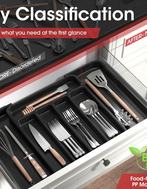 Load image into Gallery viewer, Aujen Expandable Silverware Organizer Kitchen Drawer Tray Black Medium
