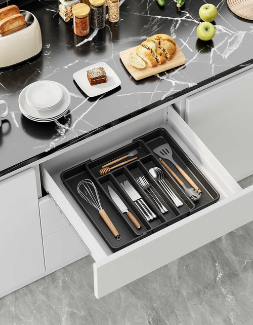 Load image into Gallery viewer, Aujen Expandable Silverware Organizer Kitchen Drawer Tray Black Medium
