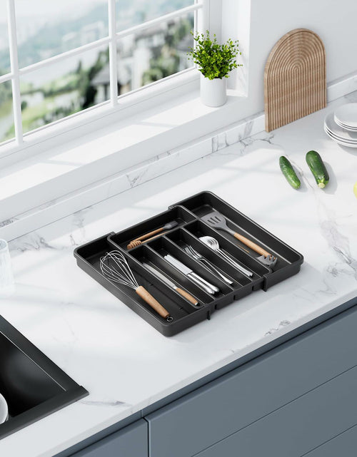 Load image into Gallery viewer, Aujen Expandable Silverware Organizer Kitchen Drawer Tray Black Medium
