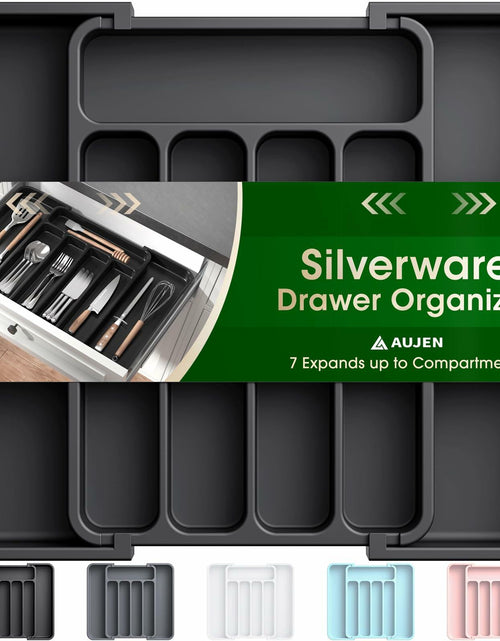 Load image into Gallery viewer, Aujen Expandable Silverware Organizer Kitchen Drawer Tray Black Medium
