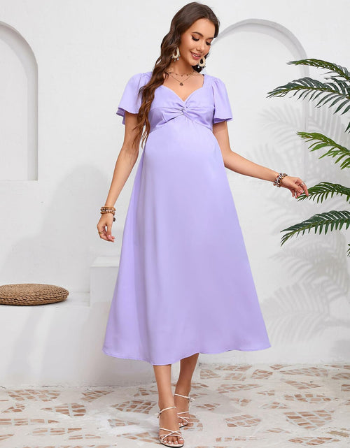 Load image into Gallery viewer, KOJOOIN Maternity Dress Ruffle V Neck Twist Front Purple Size M

