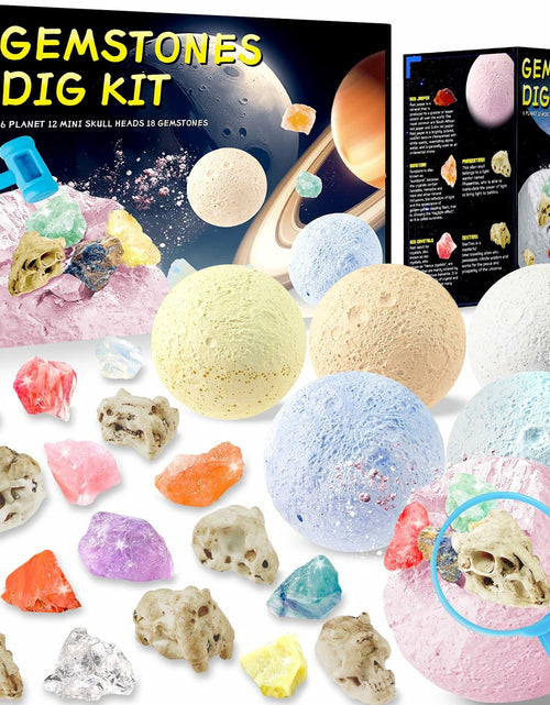 Load image into Gallery viewer, Hiawbon Gemstones Dig Kit 6 Planets 12 Skulls 18 Gems Space Kit
