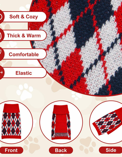 Load image into Gallery viewer, KCFESTIHUE Dog Sweater Plaid Knit Turtleneck Pullover Red Blue Size XS
