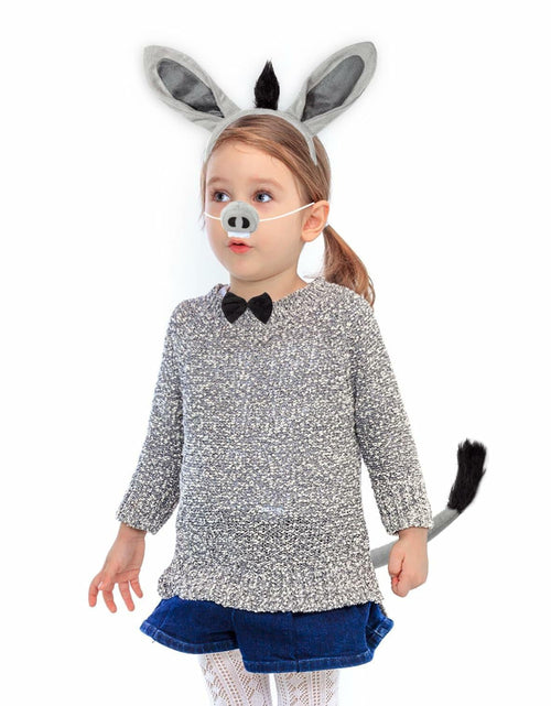 Load image into Gallery viewer, JIALWEN Donkey Costume Set Ears Nose Tail Bowtie Animal Kit Gray One Size
