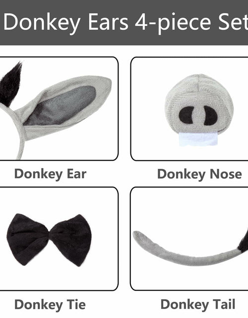 Load image into Gallery viewer, JIALWEN Donkey Costume Set Ears Nose Tail Bowtie Animal Kit Gray One Size
