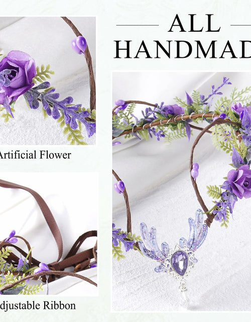 Load image into Gallery viewer, MOSTORY Purple Flower Fairy Crown Woodland Elf Headpiece Floral Circlet
