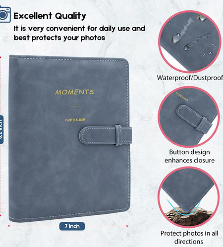 Tugle 256 Pockets Photo Album for Polaroid Instax Mini Cameras Dark Blue