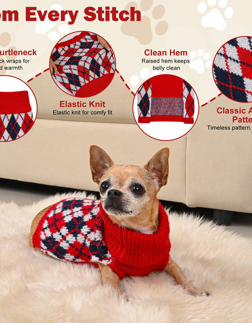 Load image into Gallery viewer, KCFESTIHUE Dog Sweater Plaid Knit Turtleneck Pullover Red Blue Size XS
