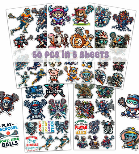 BIGZORO Lacrosse Stickers Waterproof Vinyl Decals 50 PCS Cartoon