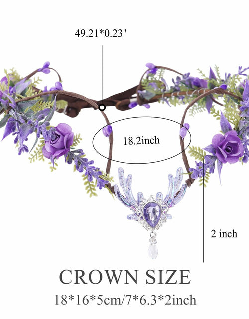 Load image into Gallery viewer, MOSTORY Purple Flower Fairy Crown Woodland Elf Headpiece Floral Circlet
