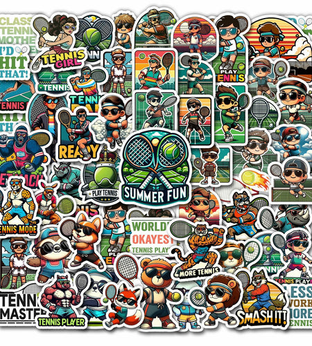 BIGZORO Tennis Stickers Waterproof Vinyl Decals 50 PCS Cartoon Sport