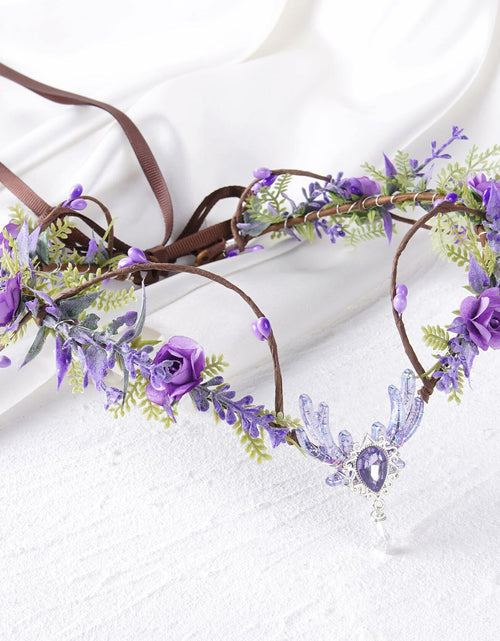 Load image into Gallery viewer, MOSTORY Purple Flower Fairy Crown Woodland Elf Headpiece Floral Circlet
