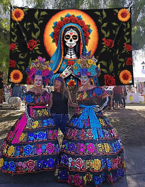 Load image into Gallery viewer, Pardi Day of the Dead Backdrop Banner Floral Black Red Mexican Fiesta Decor

