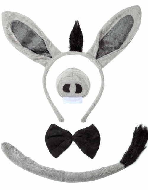 Load image into Gallery viewer, JIALWEN Donkey Costume Set Ears Nose Tail Bowtie Animal Kit Gray One Size
