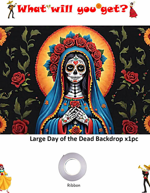 Load image into Gallery viewer, Pardi Day of the Dead Backdrop Banner Floral Black Red Mexican Fiesta Decor
