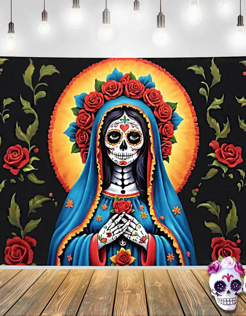 Load image into Gallery viewer, Pardi Day of the Dead Backdrop Banner Floral Black Red Mexican Fiesta Decor
