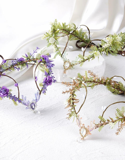 Load image into Gallery viewer, MOSTORY Purple Flower Fairy Crown Woodland Elf Headpiece Floral Circlet
