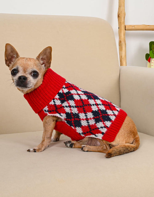 Load image into Gallery viewer, KCFESTIHUE Dog Sweater Plaid Knit Turtleneck Pullover Red Blue Size XS
