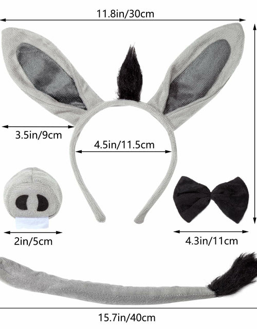 Load image into Gallery viewer, JIALWEN Donkey Costume Set Ears Nose Tail Bowtie Animal Kit Gray One Size
