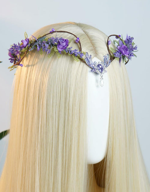 Load image into Gallery viewer, MOSTORY Purple Flower Fairy Crown Woodland Elf Headpiece Floral Circlet
