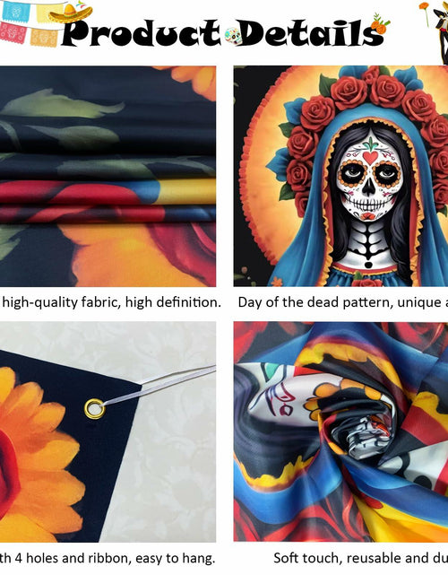 Load image into Gallery viewer, Pardi Day of the Dead Backdrop Banner Floral Black Red Mexican Fiesta Decor
