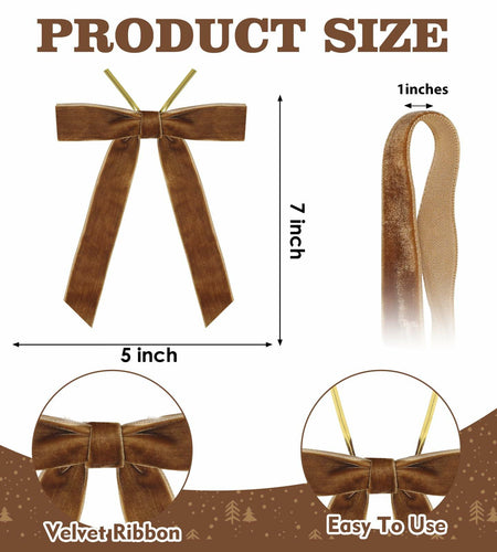 BeapTcely 30 Pcs Velvet Christmas Wreath Bows 5x7in Camel 1" Width