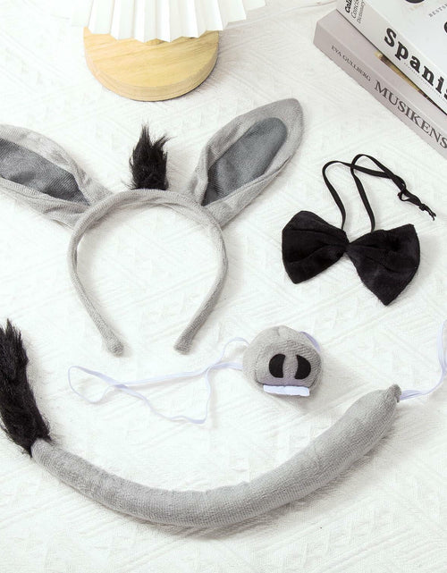 Load image into Gallery viewer, JIALWEN Donkey Costume Set Ears Nose Tail Bowtie Animal Kit Gray One Size
