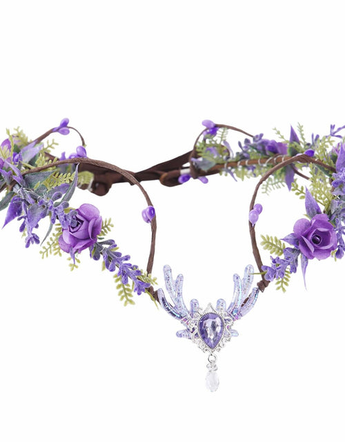 Load image into Gallery viewer, MOSTORY Purple Flower Fairy Crown Woodland Elf Headpiece Floral Circlet
