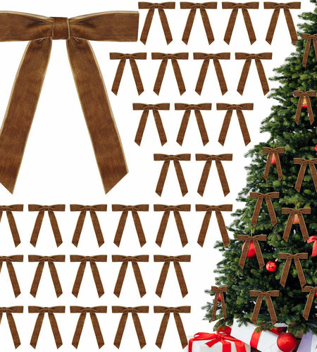 BeapTcely 30 Pcs Velvet Christmas Wreath Bows 5x7in Camel 1" Width