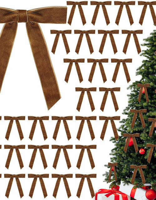 Load image into Gallery viewer, BeapTcely 30 Pcs Velvet Christmas Wreath Bows 5x7in Camel 1" Width

