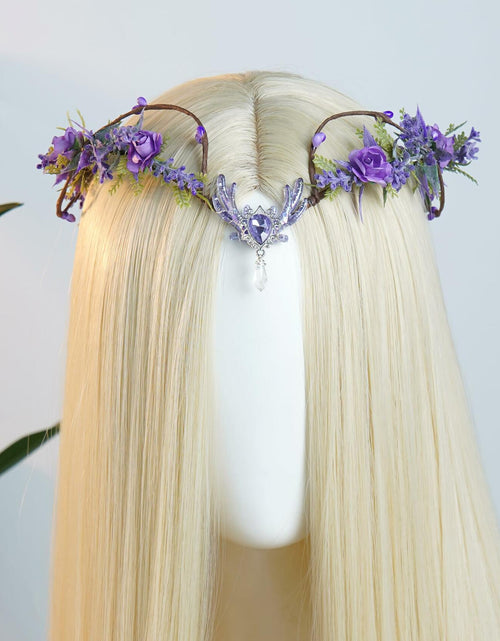 Load image into Gallery viewer, MOSTORY Purple Flower Fairy Crown Woodland Elf Headpiece Floral Circlet

