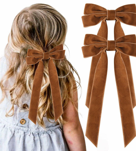 Aileam 2PCS Brown Velvet Hair Bows Large Fall Alligator Clips