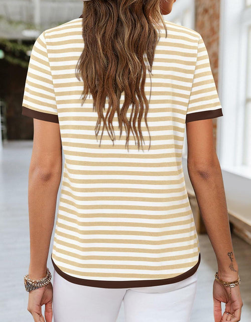Load image into Gallery viewer, KISSMODA Womens Casual Striped Color Block T Shirt A Khaki Size L
