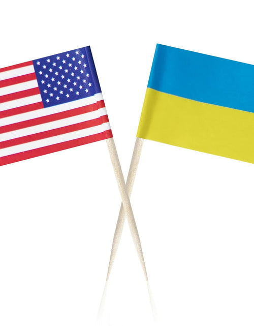 Load image into Gallery viewer, Foocal Cake Topper Flags Ukraine US Paper 1.3x1in 200pcs with Toothpicks
