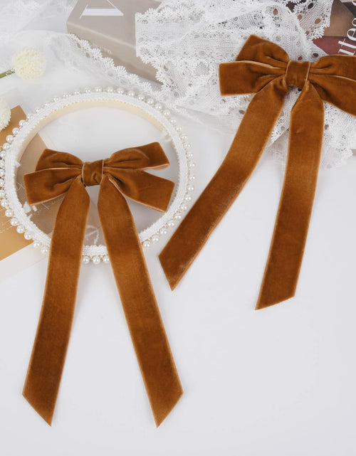 Load image into Gallery viewer, Aileam 2PCS Brown Velvet Hair Bows Large Fall Alligator Clips

