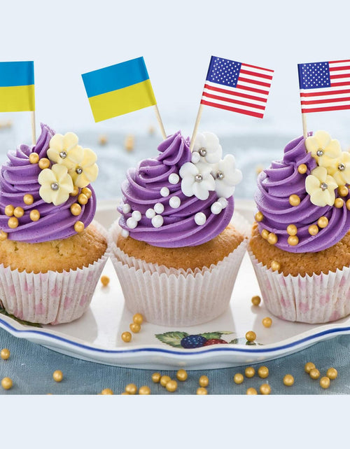Load image into Gallery viewer, Foocal Cake Topper Flags Ukraine US Paper 1.3x1in 200pcs with Toothpicks
