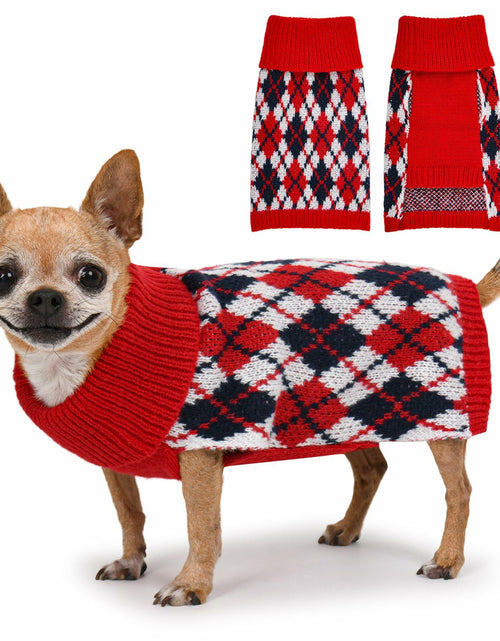 Load image into Gallery viewer, KCFESTIHUE Dog Sweater Plaid Knit Turtleneck Pullover Winter Red Blue S
