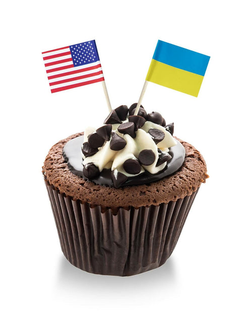 Load image into Gallery viewer, Foocal Cake Topper Flags Ukraine US Paper 1.3x1in 200pcs with Toothpicks
