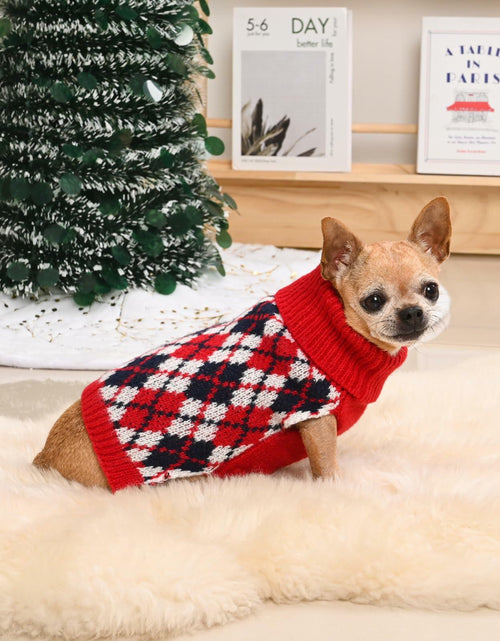 Load image into Gallery viewer, KCFESTIHUE Dog Sweater Plaid Knit Turtleneck Pullover Winter Red Blue S
