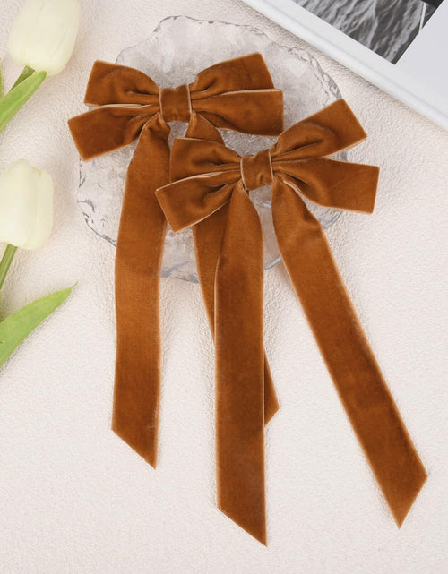 Load image into Gallery viewer, Aileam 2PCS Brown Velvet Hair Bows Large Fall Alligator Clips
