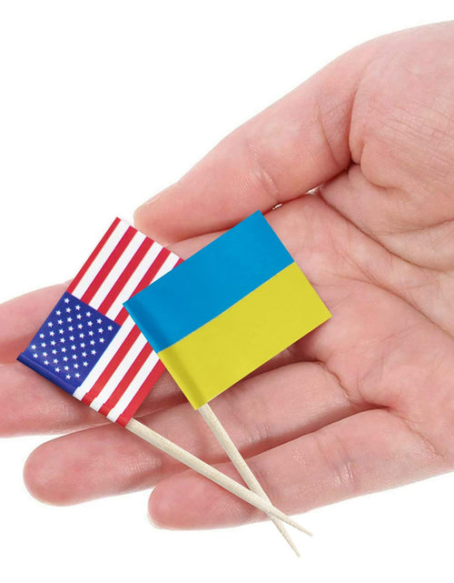 Load image into Gallery viewer, Foocal Cake Topper Flags Ukraine US Paper 1.3x1in 200pcs with Toothpicks
