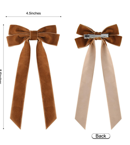 Aileam 2PCS Brown Velvet Hair Bows Large Fall Alligator Clips