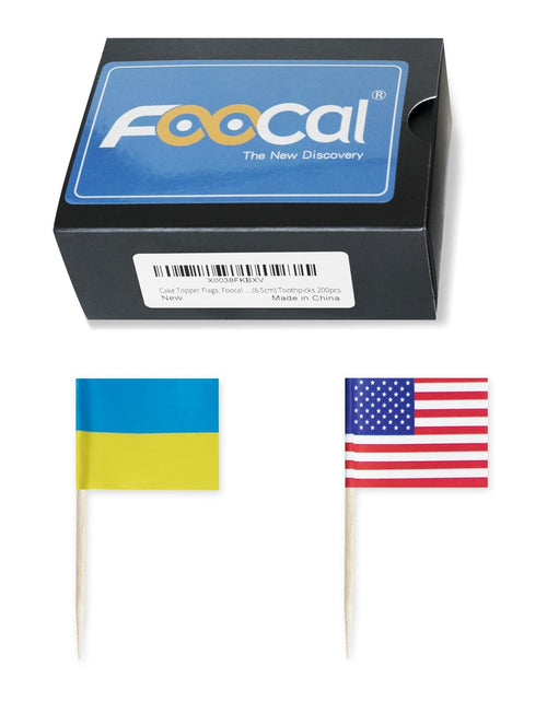 Load image into Gallery viewer, Foocal Cake Topper Flags Ukraine US Paper 1.3x1in 200pcs with Toothpicks
