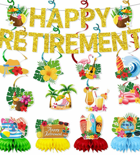 delaimastor Beach Retirement Party Decorations Banner Honeycomb Swirl 13pcs