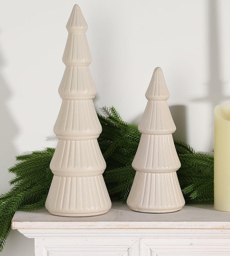 Yumiio 2pcs Wooden Christmas Tree Figurine Vintage White Rustic Decor