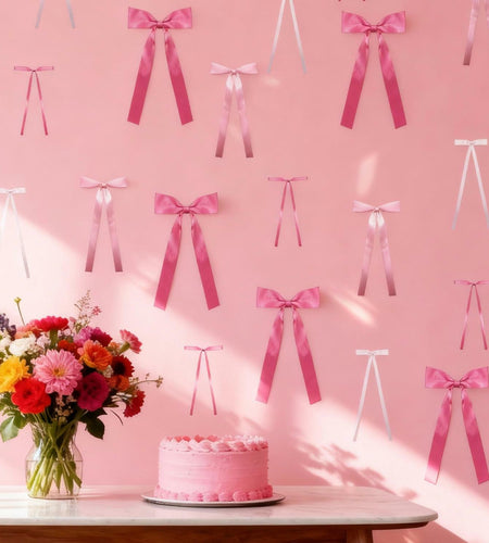 YCZYCZ Pink Satin Bow Wall Decor Garland 24PCS DIY Party Decorations