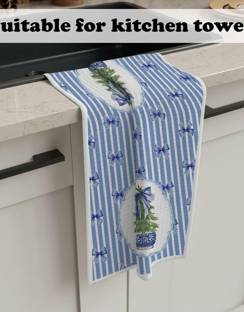 Load image into Gallery viewer, BNHJKFQZ Christmas Kitchen Towels Blue Stripes &amp; Wreath 16x24 Set of 2

