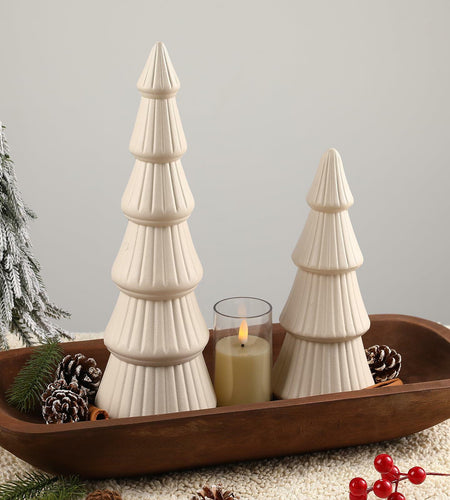 Yumiio 2pcs Wooden Christmas Tree Figurine Vintage White Rustic Decor